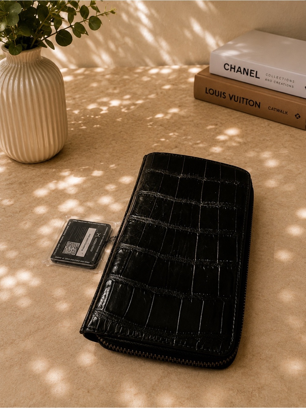 Pre-Loved Fendi Black Croc-Embossed Zip Wallet